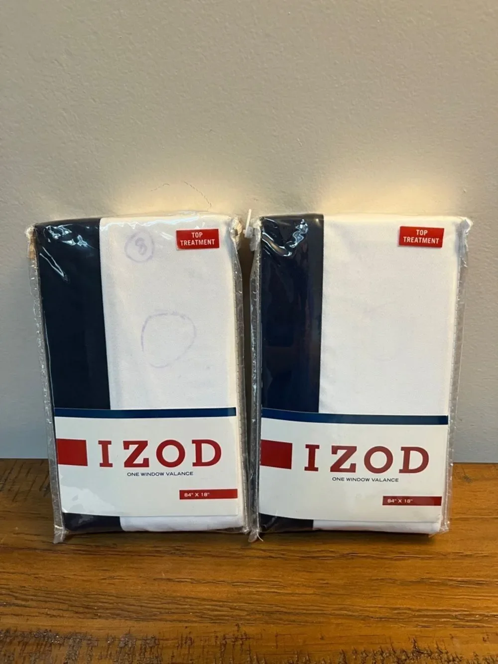 NWT IZOD 2 Window Valances Classic Stripe Navy Blue  84